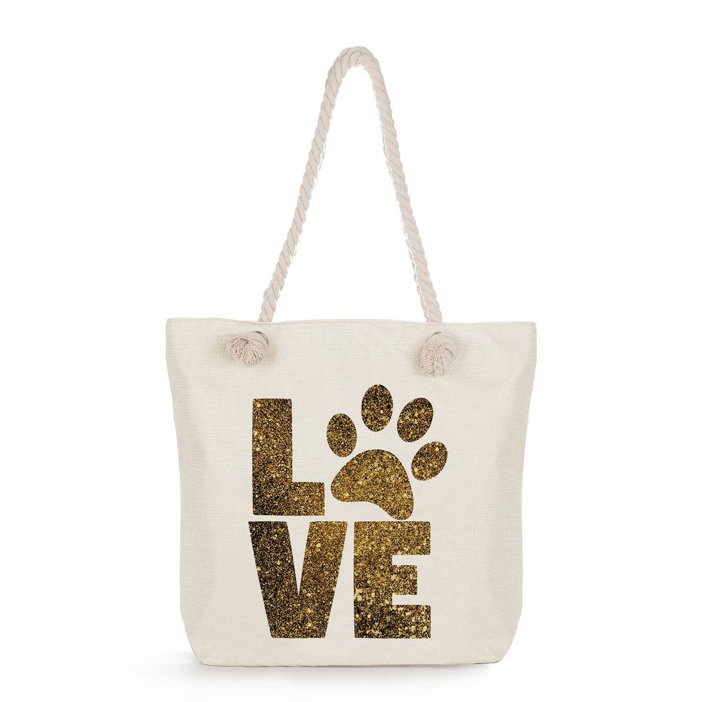 Dog paw print thick rope single-shoulder beach bag 7234 CLE