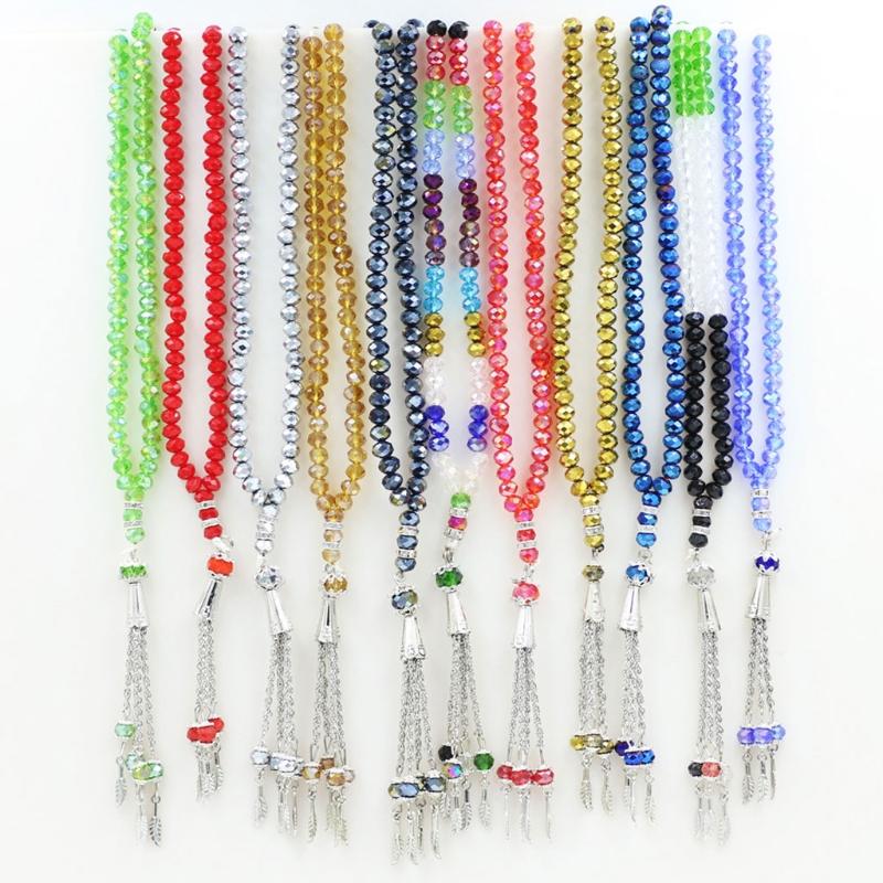 Crystal Tasbih Prayer Bead  Muhammad Islamic Prayer Rosary Beads Muslim Islam 99 Prayer Beads Necklace Foldable