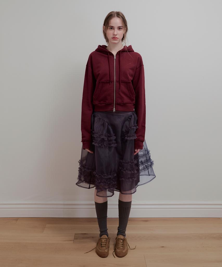 Aobteu Organza Frill Layered Skirt - Charcoal