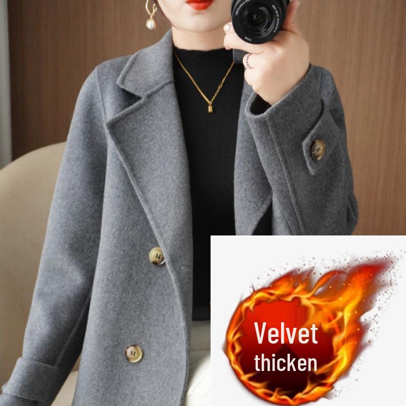 

Women s 2025 Velvet & Wool Short Coat - Petite, Loose, Lapel Style for Autumn/Winter M серый