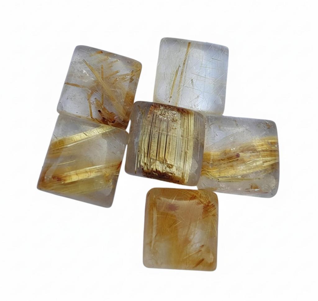 Natural Golden Rutile Cabochons - Square Shape Gemstones AAA+ Quality