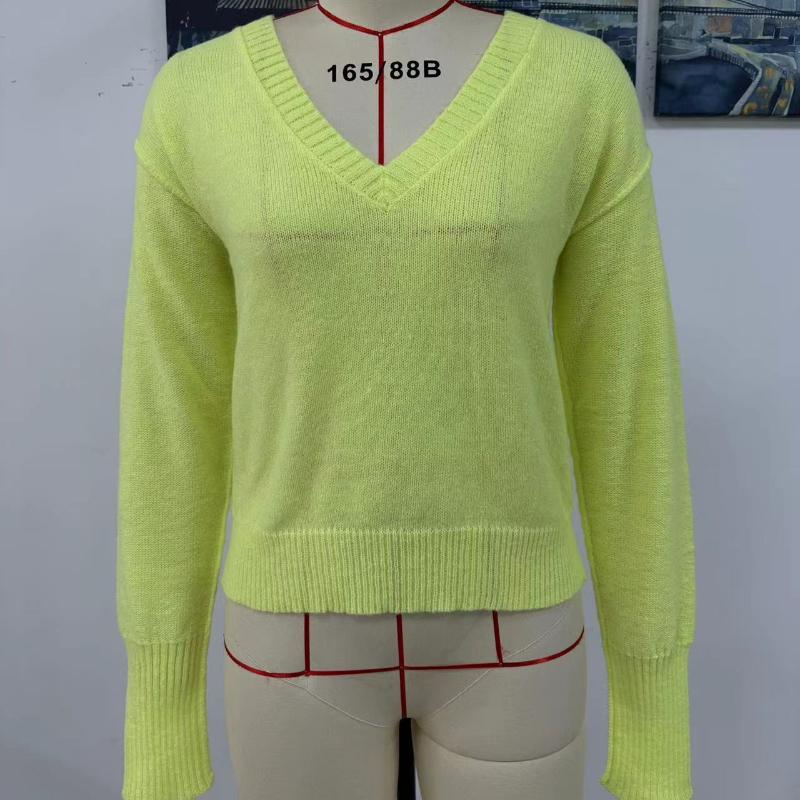 

IHUASU Осенне-зимний женский трикотаж Temperament Fashion с длинными рукавами и V-образным вырезом, однотонный пуловер, джемпер для женщин XL жёлто-зелёный
