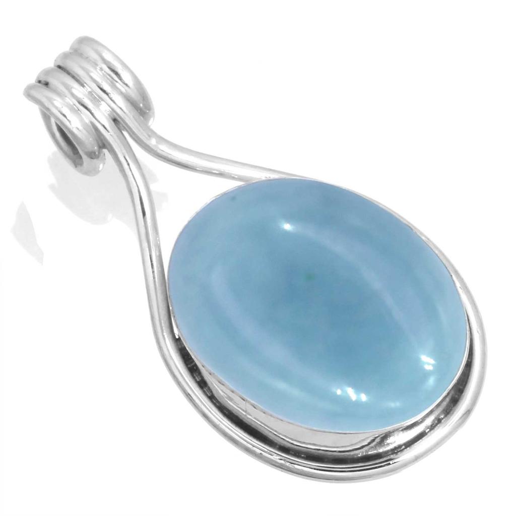 925 Sterling Silver Pendant Women Gemstone Handmade Jewelry Easter Gift Amazonite Angelite Blue Opal Botswana Agate Mohave Azurite Chrysocolla Fashion