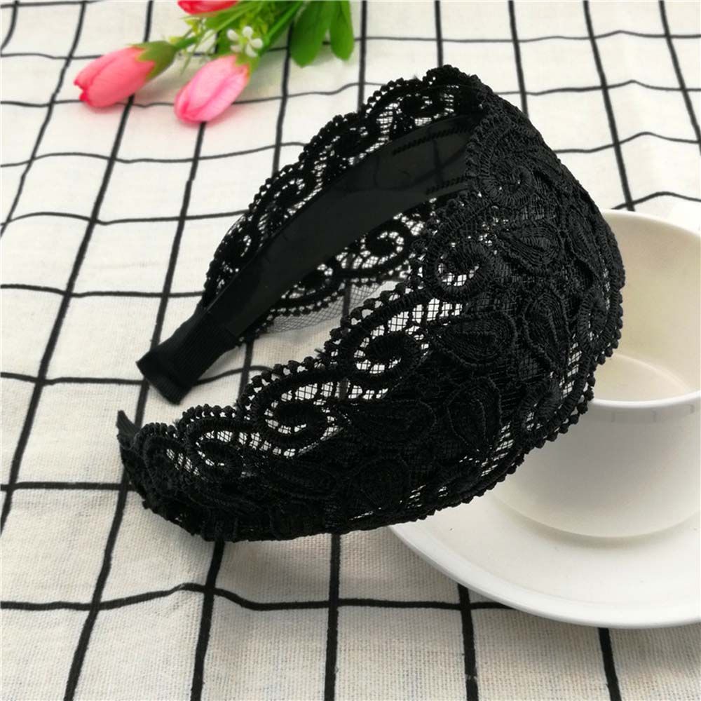 Headwear Wide Side Non Slip Flower Hollow Women Hair Hoop Lace Hairbands Headband Korean Head Wrap