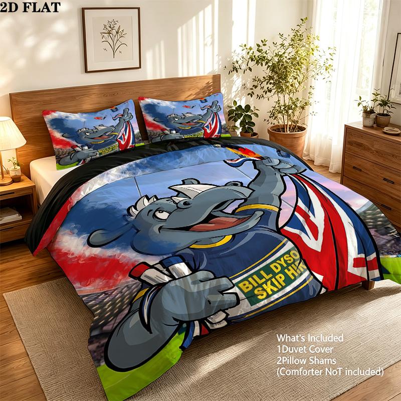 Leeds Rhinos Pattern Bedding Quilt Set Quilt Cover Pillowcase Home Birthday Gift(1 * Duvet Cover + 2 * Pillowcase, Without Core)