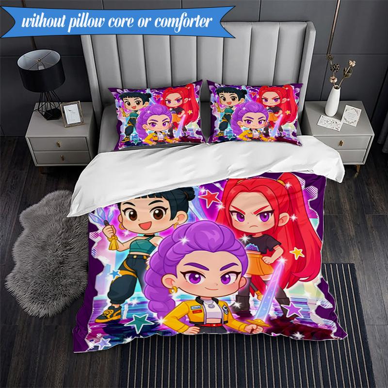 Kpop cartoon 3pcs K-pop music group Bedding set,Ideal for Bedroom, Dormitory,Including Duvet Cover And 2pcs Pillowcases,Fan gifts