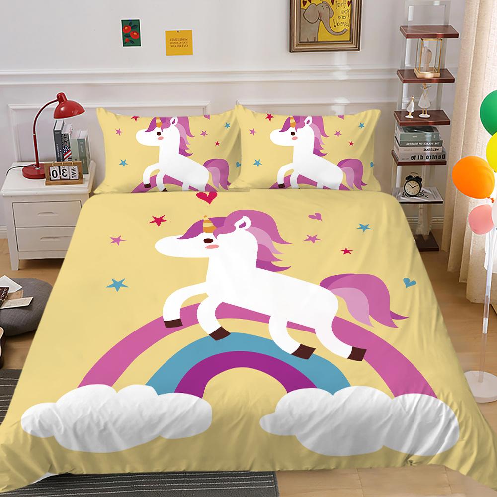 Bedding Set 3D Unicorn Print Bed Cover Home Bedclothes Bedroom Decor Hot Sale Pillowcase Polyester Bedclothes