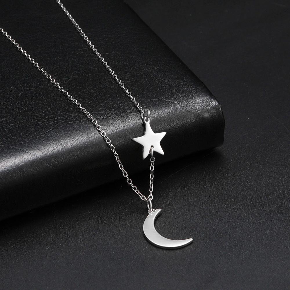 LIKGREAT Multi Layers Bar Coin Pendant Necklace Moon Star Cross Neckchain for Women Stainless Steel Chain Choker Jewelry NotFade