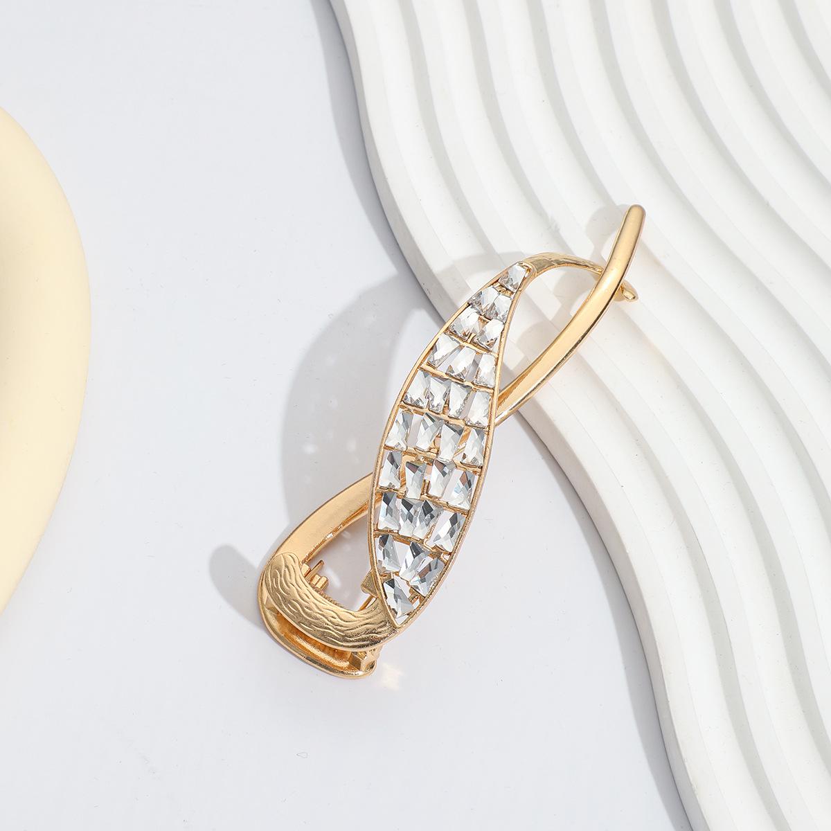 Luxury Rhinestone Hair Clip for Women - Elegant Trapezoidal Twist for Updo
