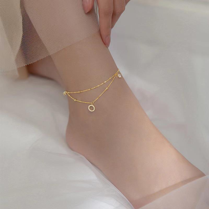 Double Layer Round Anklet Women's 2024: New Style, Personalized, Stackable, High-End Foot Chain.