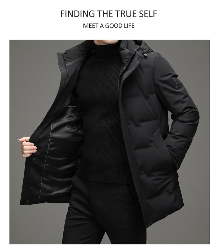 2025 Men's Trendy Hooded White Duck Down Jacket: Warm, High-Quality, and Business Casual Long Winter Coat