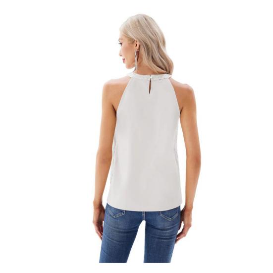 Women Vest Halter Neck Off Shoulder Sleeveless Tops Loose Fit Pure Color Sequin Decoration Party Tops Casual Daily Wear