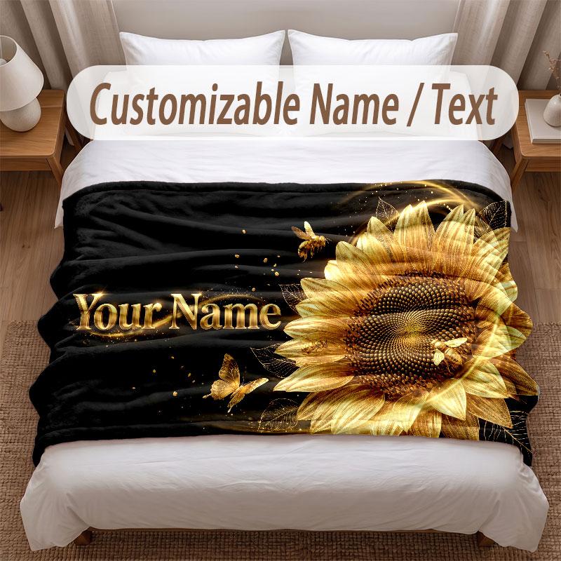 Floral Garden Theme Soft Blanket Personalized Custom Name Text Print Warm Blanket Home Sofa Bedroom Decor