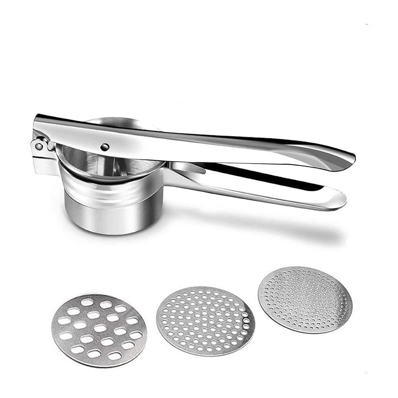 Manual Potato Masher Stainless Steel Potato ricer with 3 Interchangeable Discs for Mashed Potatoes, Cauliflower, Yams