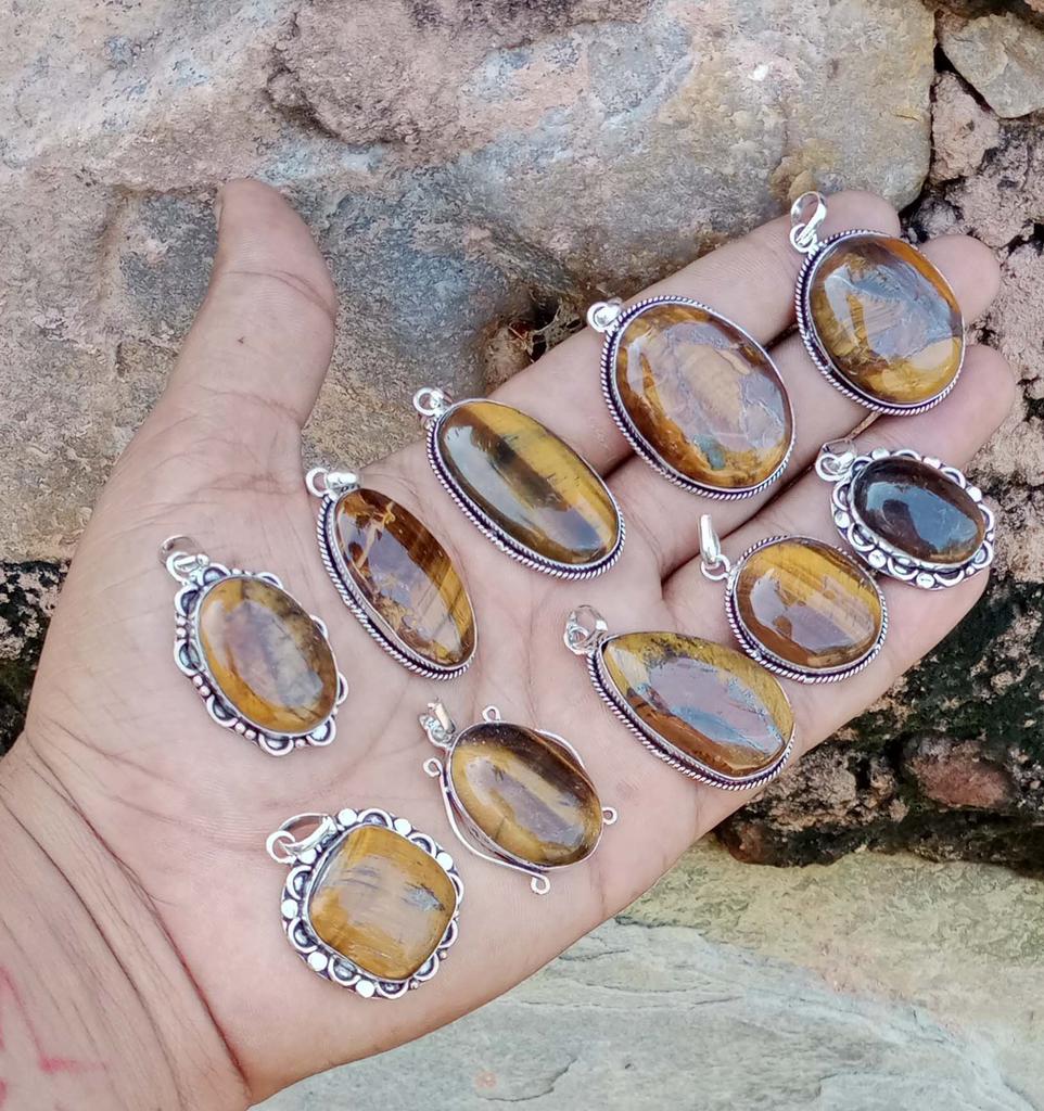 Malachite & Mix Gemstone 925 Sterling Silver Plated 5Pcs Pendants Lot DPL-P39