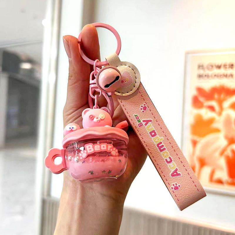 Pink Adorable Bear In Teacup Silicone Keychain Cute Gift For Friends And Couples