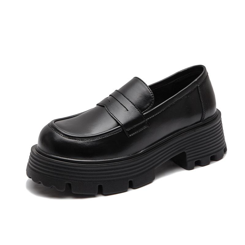 

Модные туфли Lefu из натуральной кожи на толстой подошве для женщин 2024 года, новые осенние туфли в ретро-коричневом британском стиле, маленькие кожаные туфли JK Single Shoes 34 чёрный