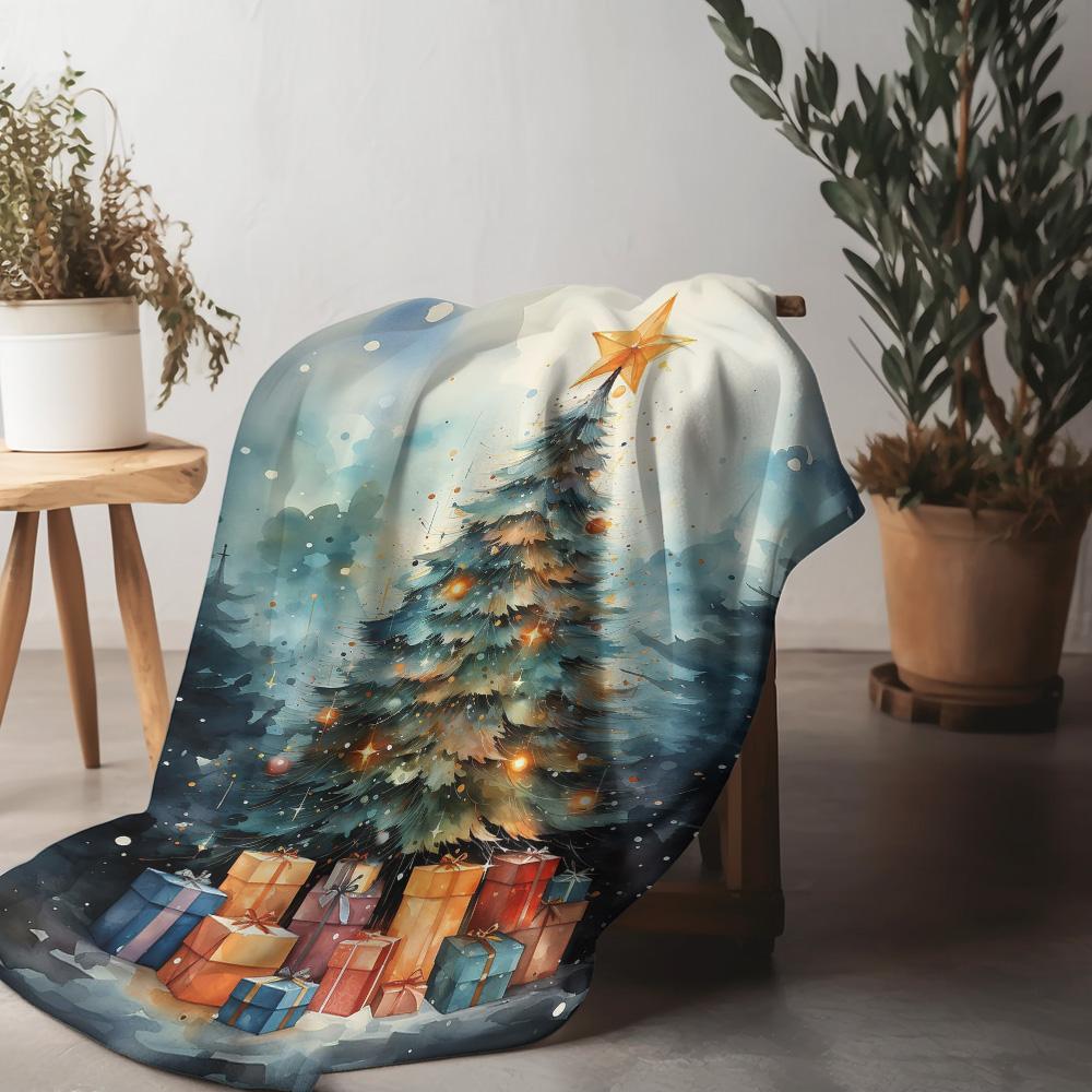 Tuniu Watercolor Christmas Blanket Sofa Bed Throw Decorative Soft Fleece Warm Throw Blanket 75x90cm