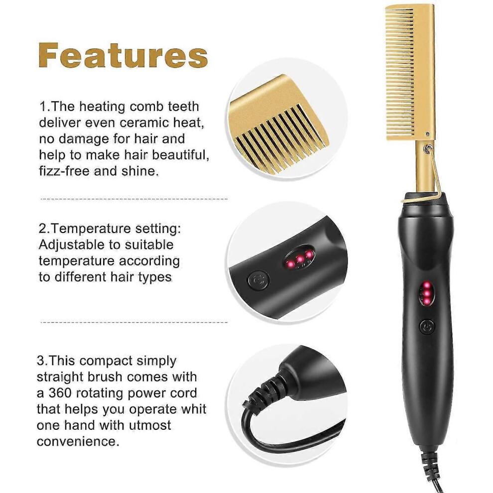 Hot Comb Straighteners, Electric Hair Straightener for Thick Afro Hair, Wig, Beard, Hot Anti-scald Portable Curling1pc
