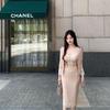Women's Autumn Three-Piece Set: Long Sleeve Cardigan, Lace Camisole, Long Skirt