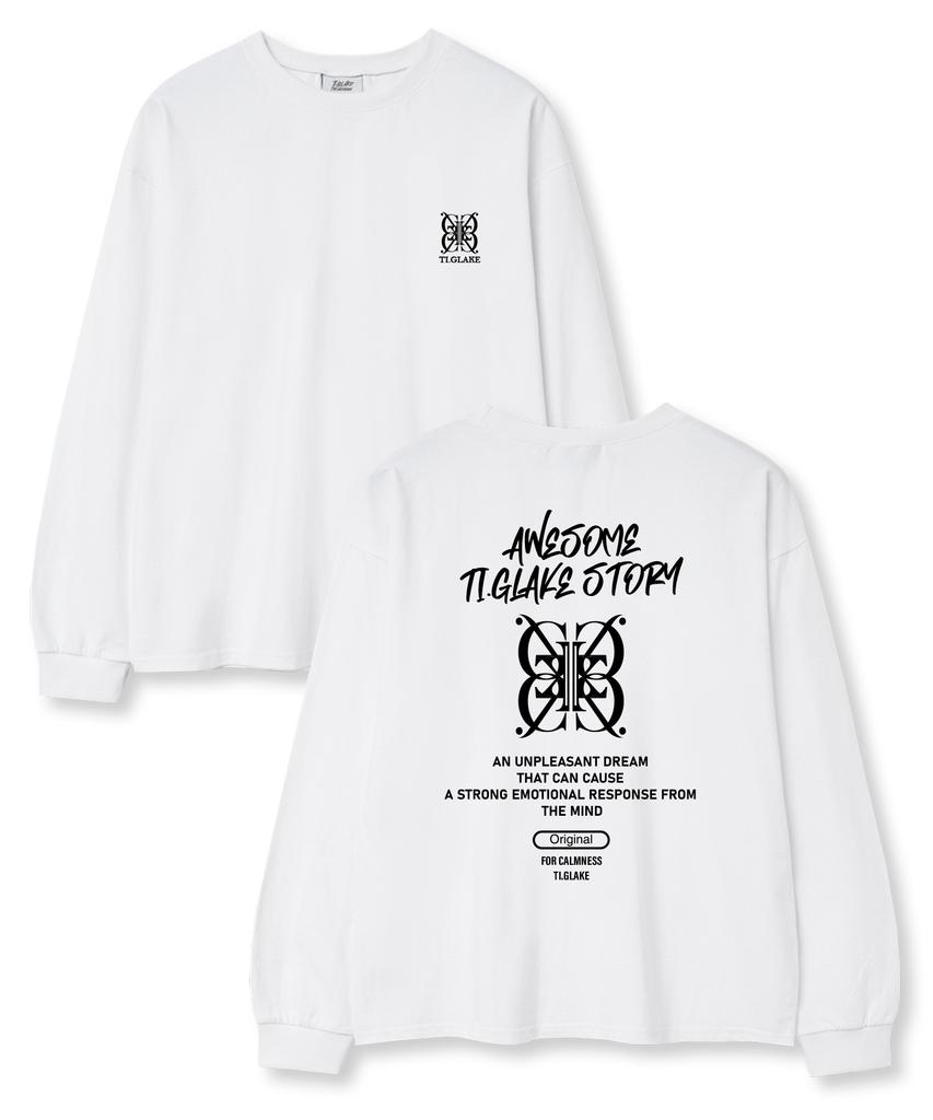 TI.GLAKE Big Logo Story Oversized Long Sleeve T-Shirt White [Select Ribbed Sleeves]