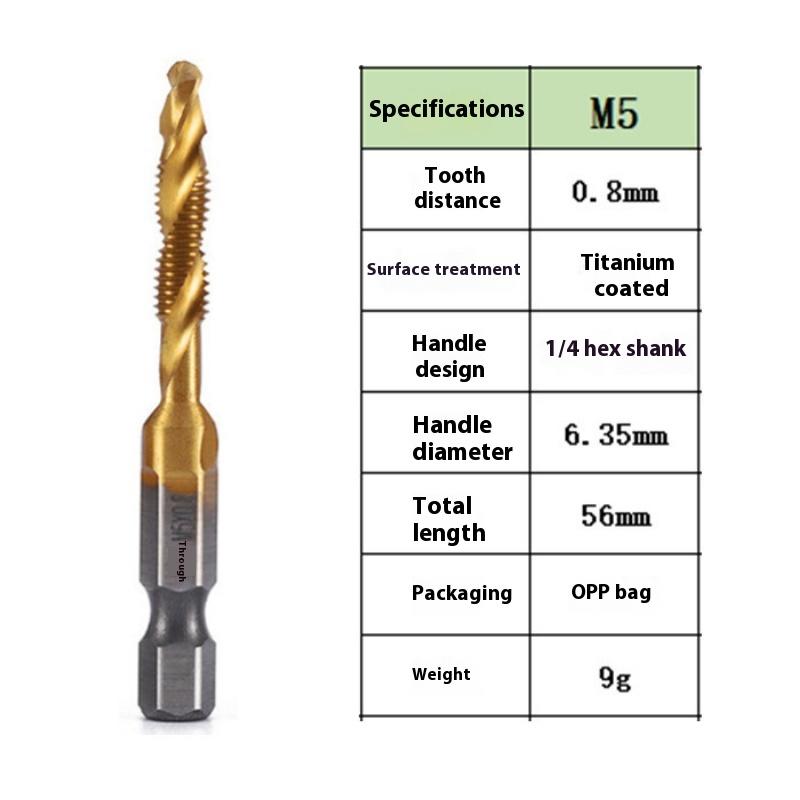 Vysokorýchlostná oceľová šesťhranná stopka tri v jednom kombinovaný závitník, vŕtanie, rezanie závitov a odihlovanie integrované špirálové strojové rezanie závitov, špirálový závitník