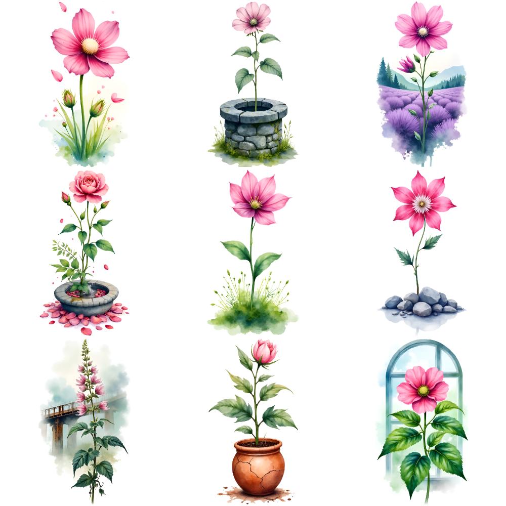 9pcs Temporary Tattoo Watercolor Flowers Waterproof Long-lasting Body Stickers Flower Art Temporary Tattoo Stickers For Arms