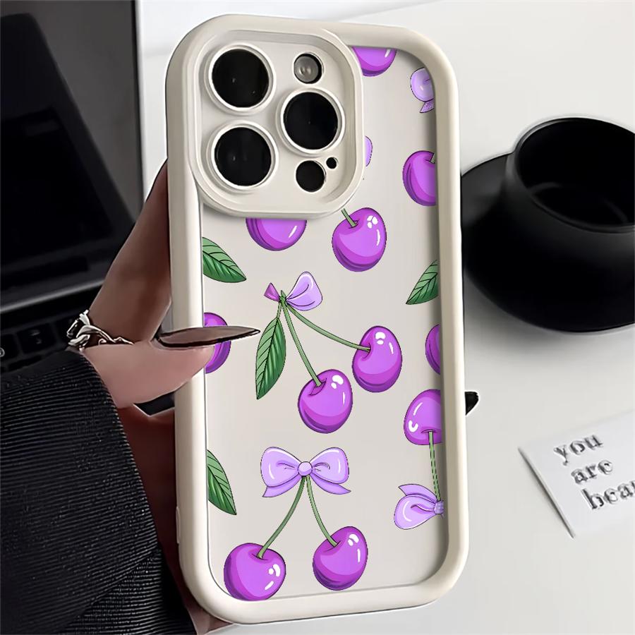 Phone Cover Case for iPhone 17 Pro Max 15 Plus 11 17e 12 Pro 14 13 16 Air Cartoon Purple Cherry