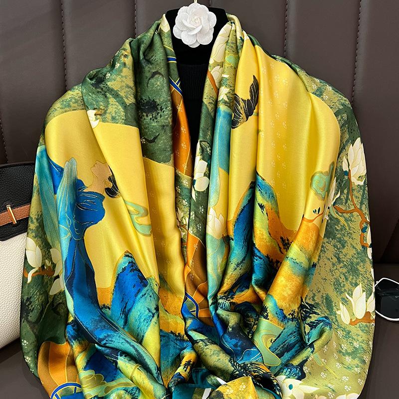 New Lijin satin simulation silk scarf scarf shawl women's spring and autumn outer wear winter Korean version versatile dual-use