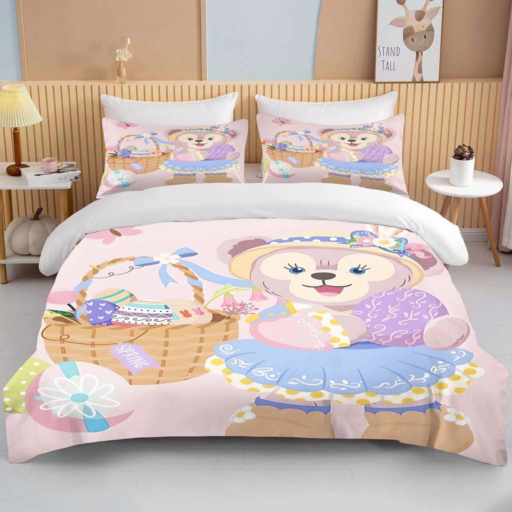 10 Size Disney Duffy and Friends Printed Bedding Set Cartoon Microfiber Bed Set Pillowcase Adult Bed Cover Bedroom Bed Set Duvet