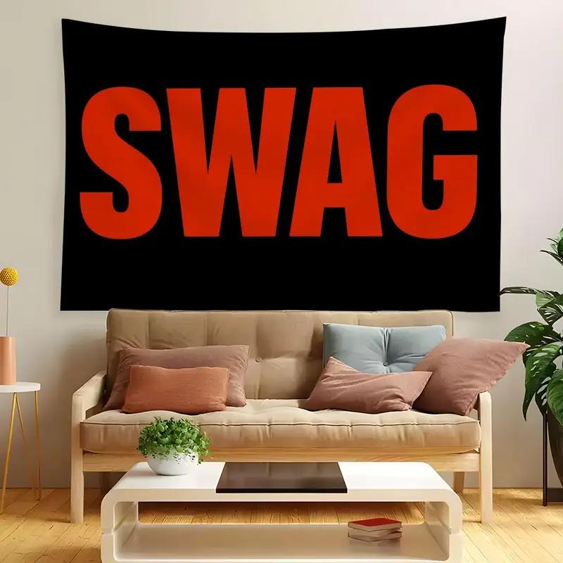 VIKAMA SWAG HipHop Minimalist Text Tapestry Polyester Wall Hanging Trendy Urban Art for Living Room Bedroom Decor