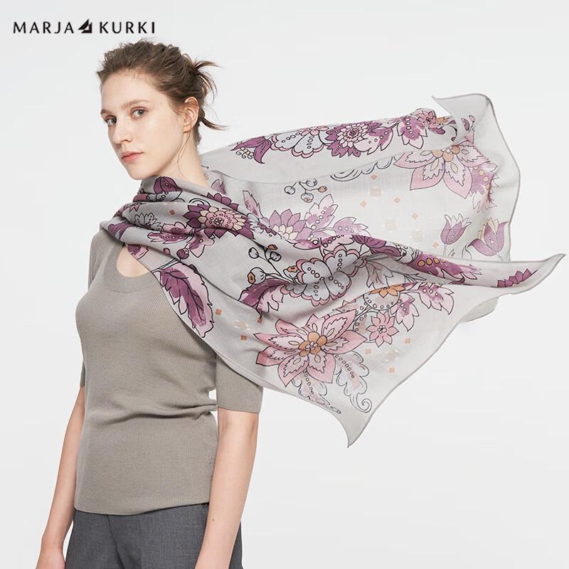 MARJA KURKI Women s Fine Spun Wool Scarf Shawl - Warm Embers Print