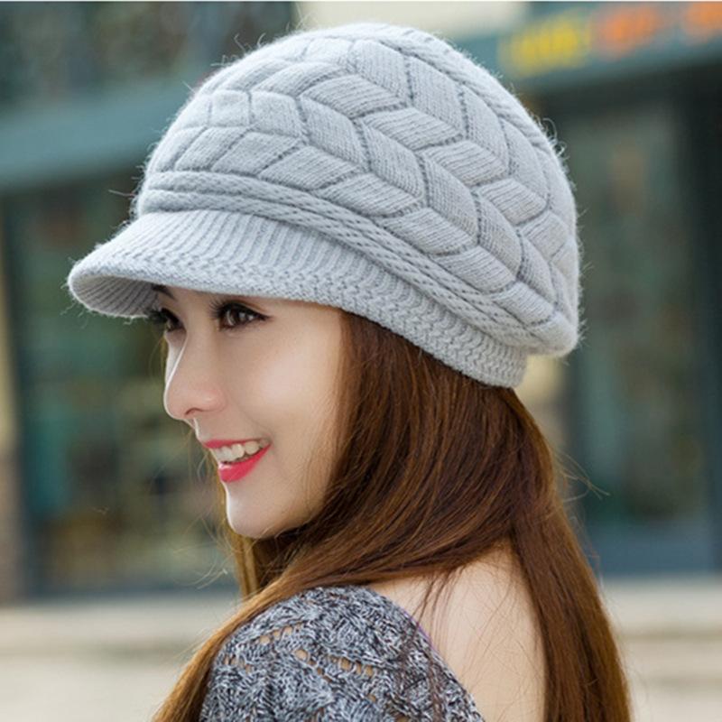 Autumn and Winter Knitted Hat Women's Ear Protection Duck Tongue Woolen Hat Plus Velvet Thickened Outdoor Warm Beret