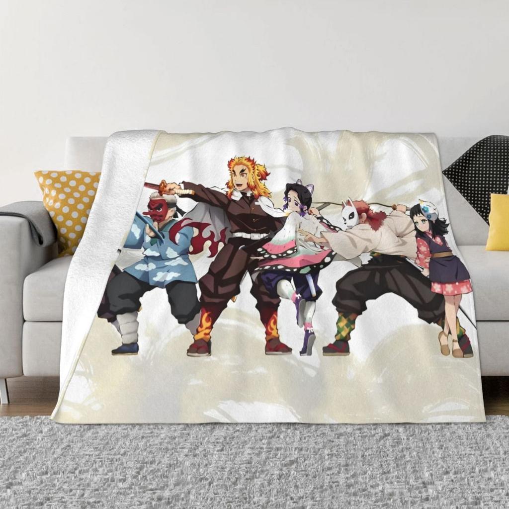 Demon Slayer Anime Plush Blanket Giyu Tomioka And Shinobu Kocho Vintage Throw Blankets for Home 125*100cm Rug Piece