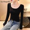 La Chapelle Women's Premium Cotton Double U-Neck Long Sleeve Top