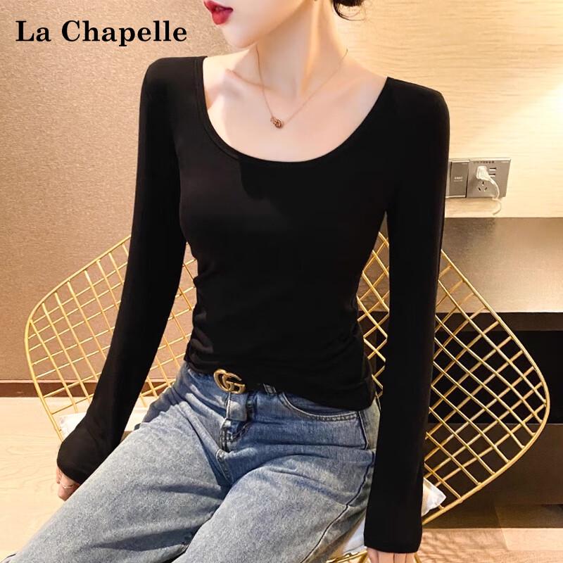 La Chapelle Women's Premium Cotton Double U-Neck Long Sleeve Top