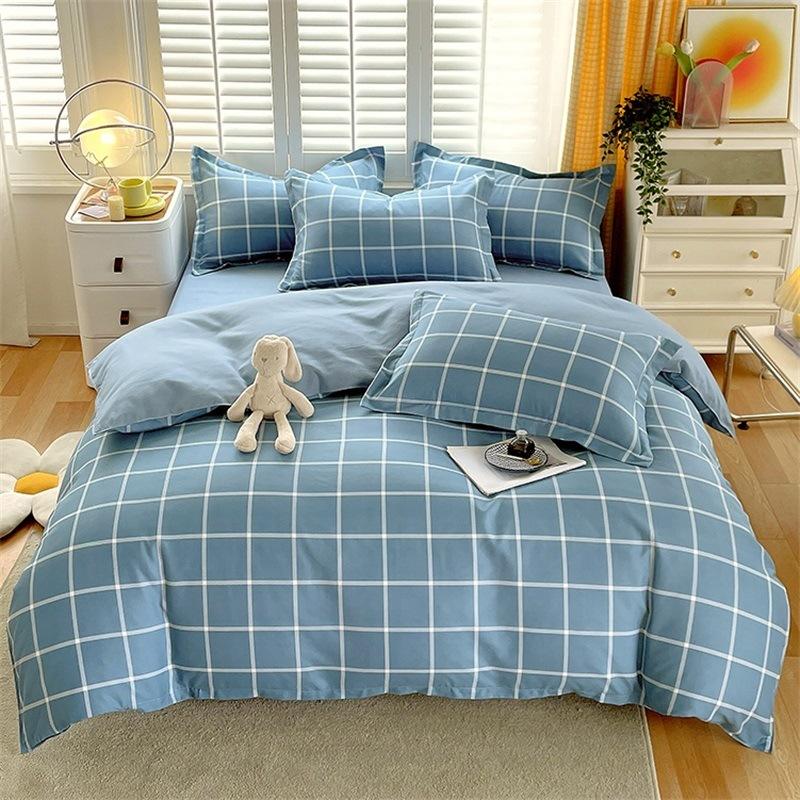 Small Fresh Pure Cotton Brushed Four-piece Set Thickened Washed Cotton Sheets and Quilt Covers Dormitory Three-piece Bedding Set