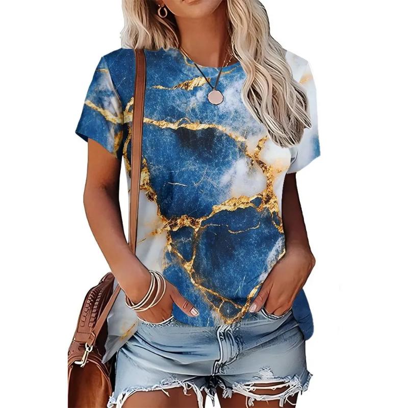 Fashion Women's Crew Neck T-Shirt Crew Neck Short Sleeve 3D Color Printing