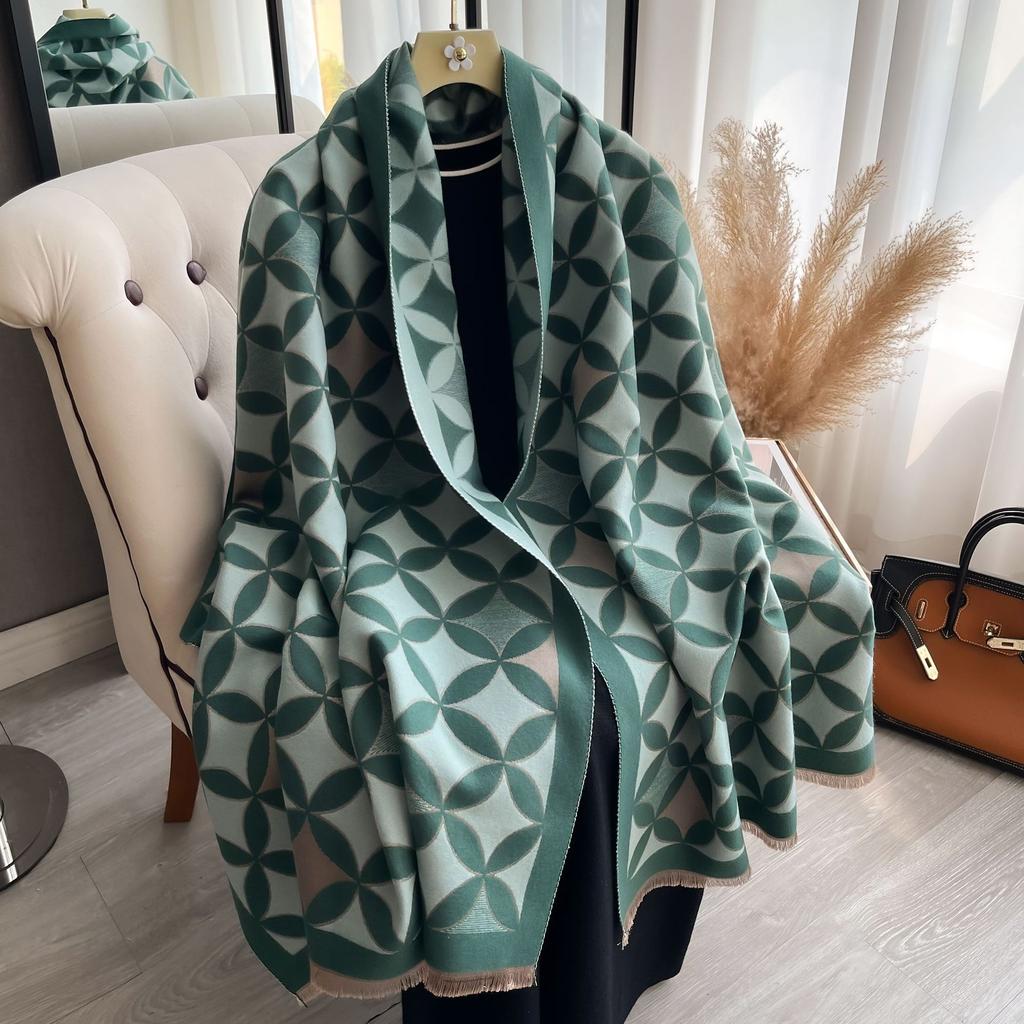 Scarf Women'S Diamond-Shaped Lattice Autumn And Winter Korean Thickened Air-Conditioned Room Warm Shawl Women'S Scarf
