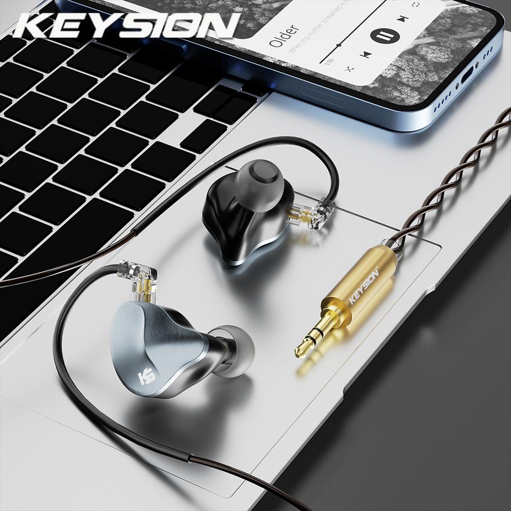 KEYSION In Ear HiFi Headphones 1DD+1 Knowles BA Hybrid Drive IEM Wired Earphones With Detachable 0.78mm 2pin 3.5mm OFC Sliver-Plated Cable