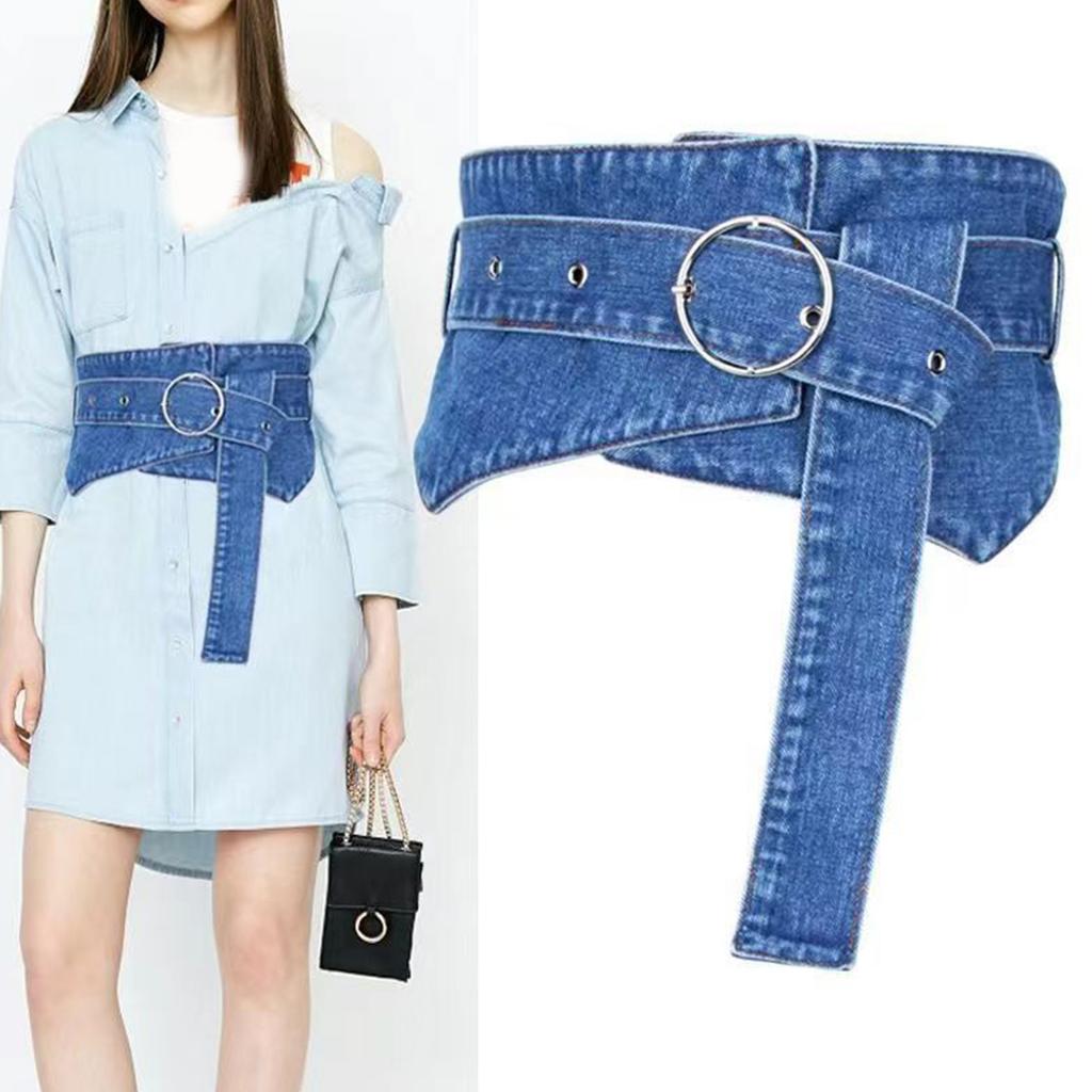 Women's Denim Waist Shaper Casual Gathering Waist Belt Fashionable Waist Cincher for Various Occasion