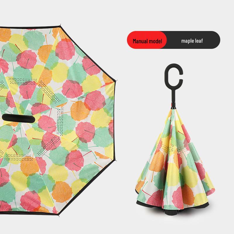 Custom Reverse Car Umbrella with Hands-Free C-Shaped Handle - Business Long Handle Umbrella with Logo Print for Men