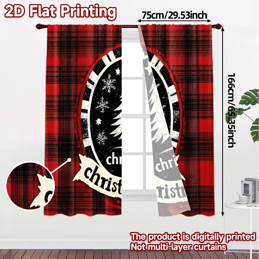 Curtains Christmas Buffalo Plaid Tree Chic Versatile Fabric All Decorative Living Set Of 2 Made Polyester