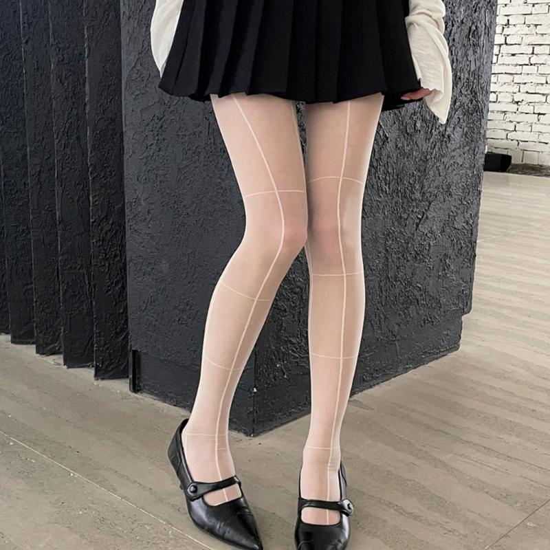 Women's Pantyhose,Cross Line High Waist Pantyhose Sheer Tights Thigh High Stockings