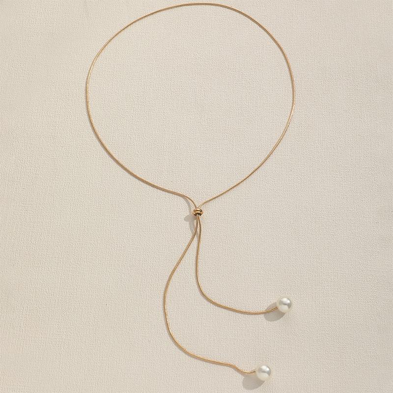 Simple Long Tassel Pull Pearl Pendant Necklace For Women Adjustable Y Necklace Clavicle Chain Choker  Jewelry Girls Gifts