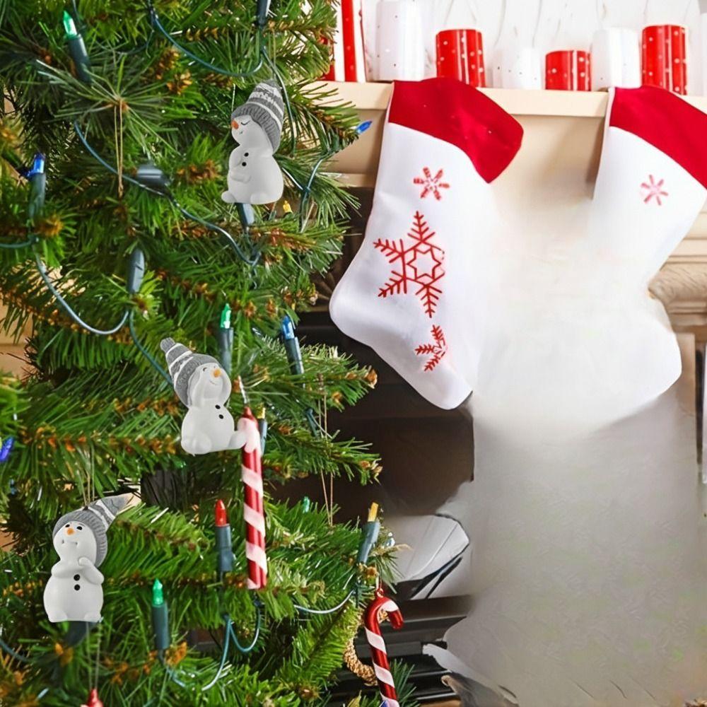 6Pcs Cute Christmas Snowman Pendant Cartoon Wooden Snowman Christmas Tree Pendant with Lanyard Hanging