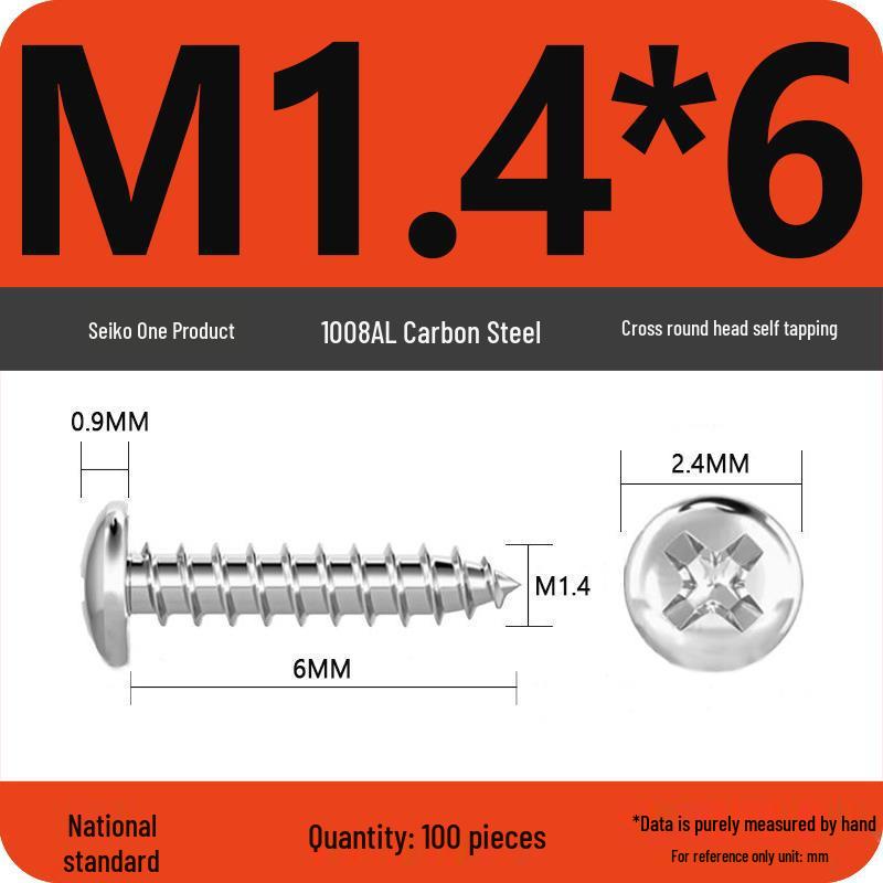 Galvanized Self-Tapping Screws, Round Head, White Zinc, PA Cross Pan, Pointed Tail M1.2-M4