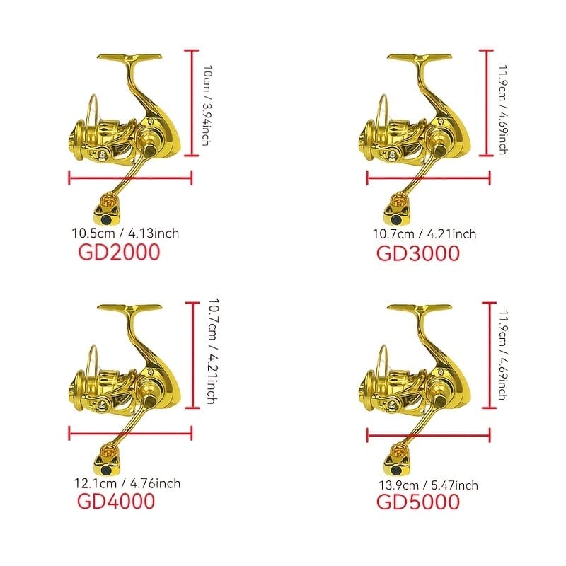 Golden Spinning Reel Fishing Reel Golden Speed Ratio Unloading Alarm Metal Line Cup Maximum Resistance 16kg Suitable for Fresh Water and Sea Water