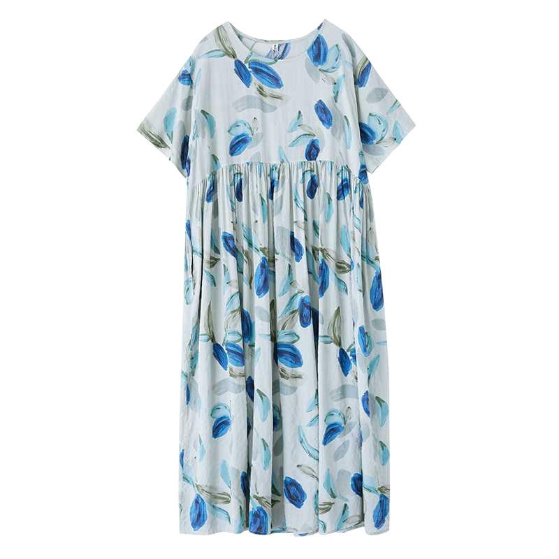 Böhmischer langer Rock Sommerkleid mit kurzen Ärmeln