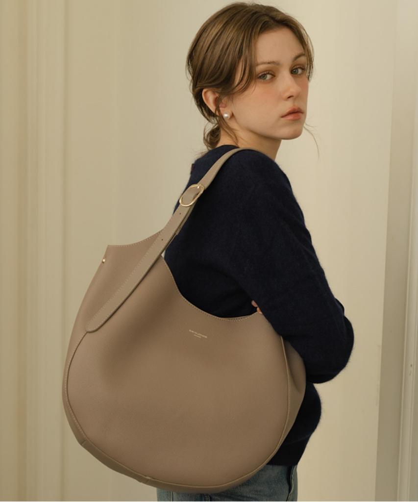 David Jones Bastille Hobo Shoulder Big Leather Bag_Warm Taupe (Cm8456)